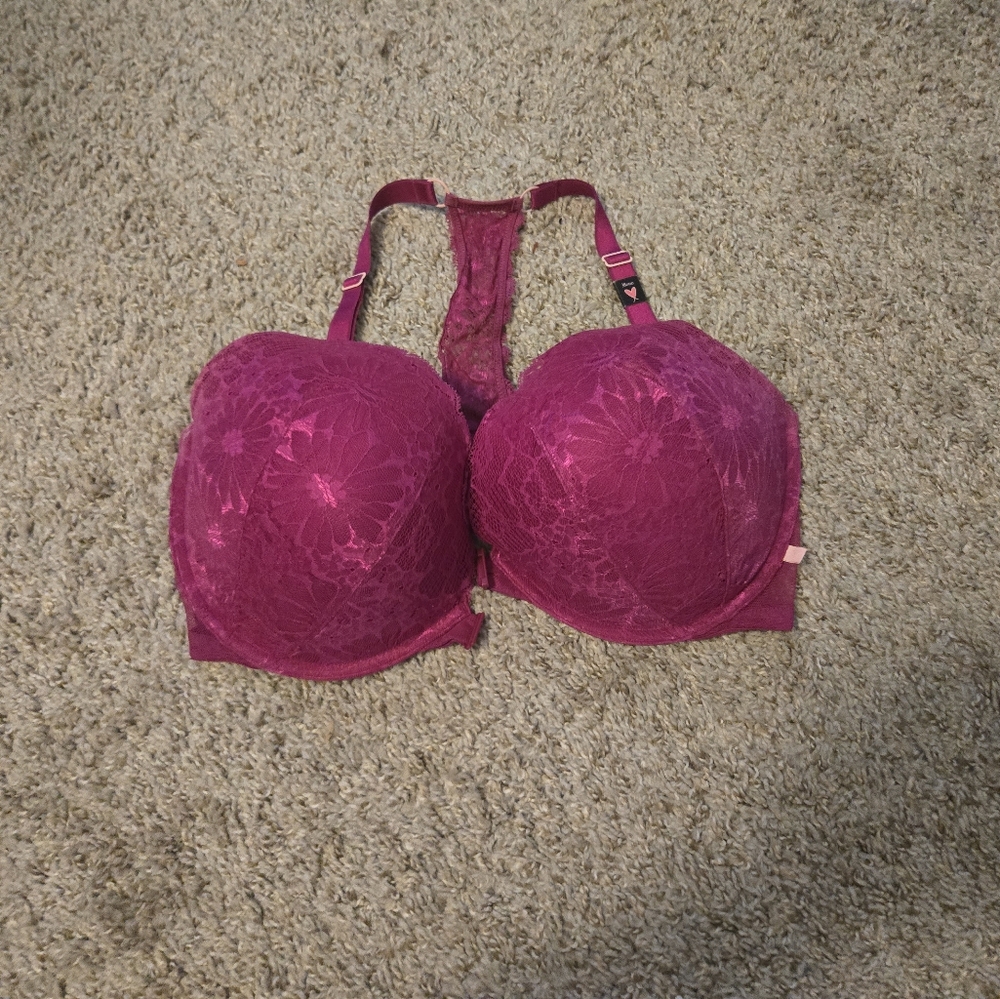 Victoria's Secret Lace Bra - Deep Pink Front Closure Push Up 38f 38dd Euc
